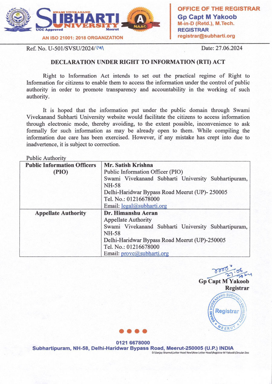 rti certificate subharti university